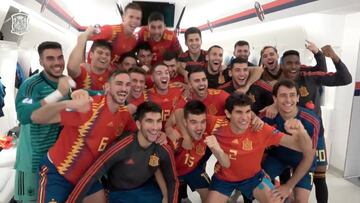 El celebración de la Sub-21 en el vestuario tras lograr la hazaña