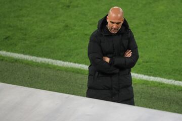 Manchester City's Spanish manager Pep Guardiola attends the UEFA Champions League quarter-final second leg football match between BVB Borussia Dortmund and Manchester City in Dortmund, western Germany, on April 14, 2021. (Photo by WOLFGANG RATTAY / POOL /