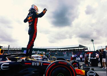 Alegría de Max Verstappen tras proclamarse vencedor del Gran Premio de Gran Bretaña.
