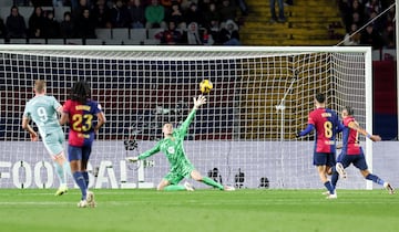 El delantero noruego del Atl谷tico de Madrid Sorloth marca el definitivo 1-2 al Barcelona en el minuto 95, el 21 de diciembre de 2024 durante la jornada 18. El equipo rojiblanco tuvo suerte en un partido en el que el Barcelona goz車 de varias ocasiones claras para ganar.