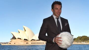 Former Juventus and Italian football player Alessandro Del Piero holds a woollen football after an announcement he would be an ambassador for The Woolmark Company, in Sydney on August 7, 2014.  After a two year stint at Sydney FC in the Australian A-Leagu