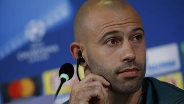 Barcelona&#039;s defender Javier Mascherano from Argentina attends a press conference on the eve of the UEFA Champions League football match Juventus Vs FC Barcelona on April 10, 2017 at the &#039;Juventus Stadium&#039; in Turin.