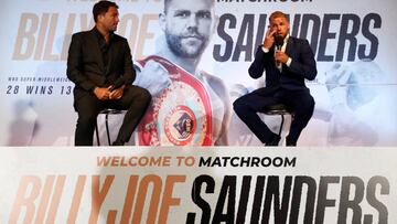 Billy Joe Saunders y Eddie Hearn en una rueda de prensa en Londres.