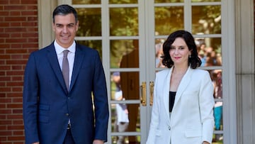 MADRID, SPAIN - JULY 09: The President of the Government, Pedro Sanchez, receives the President of the Community of Madrid, Isabel Diaz Ayuso, on 9 July, 2021 at the Moncloa Palace, Madrid, Spain. The meeting takes place after Ayuso was invested for the second time as maximum regional leader, following the elections of May 4, and is part of the usual round of meeting that the president carries out with all regional leaders when they are appointed. (Photo By EUROPA PRESS/J. Hellin. POOL via Getty Images)