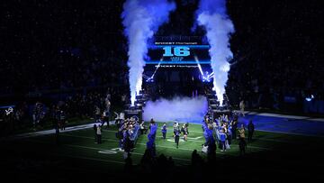 DETROIT, MICHIGAN - DECEMBER 15: Jared Goff #16 of the Detroit Lions is introduced before the game against the Buffalo Bills at Ford Field on December 15, 2024 in Detroit, Michigan. Mike Mulholland/Getty Images/AFP (Photo by Mike Mulholland / GETTY IMAGES NORTH AMERICA / Getty Images via AFP)