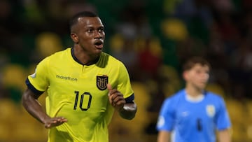 Justin Lerma celebra un gol contra Uruguay.