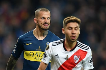 Gesto de Benedetto tras anotar el 0-1 en la final de la Copa Libertadores.