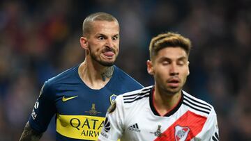 Gesto de Benedetto tras anotar el 0-1 en la final de la Copa Libertadores.