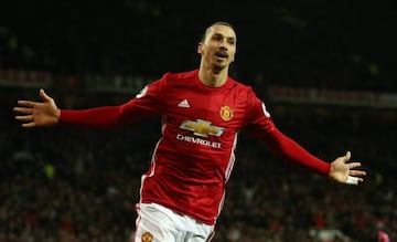 Zlatan Ibrahimovic of Manchester United celebrates after scoring his team's second goal during the Premier League match between Manchester United and Sunderland