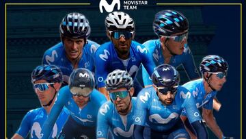 Cartel promocional del Movistar Team para el Tour de Francia, donde Enric Mas, Alejandro Valverde y Marc Soler ser&aacute;n los l&iacute;deres del equipo.