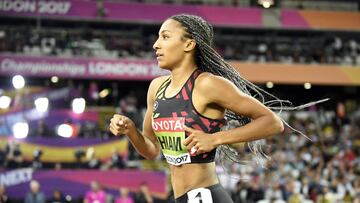 La belga Nafissatou Thiam, durante el heptatl&oacute;n de los Mundiales de Londres 2017. 