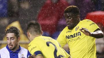 Alfred N'Diaye, del Villarreal, durante el partido de la decimoctava jornada de Liga que Deportivo de La Coruña y Villarreal.