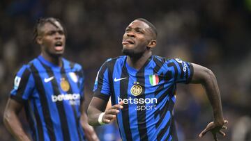 Soccer Football - Serie A - Inter Milan v Torino - San Siro, Milan, Italy - October 5, 2024 Inter Milan's Marcus Thuram celebrates scoring their first goal REUTERS/Daniele Mascolo