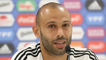 BRONNITSY, RUSSIA - JUNE 23: Javier Mascherano of Argentina speaks during a press conference at Stadium of Syroyezhkin sports school  on June 19, 2018 in Bronnitsy, Russia. (Photo by Gabriel Rossi/Getty Images)