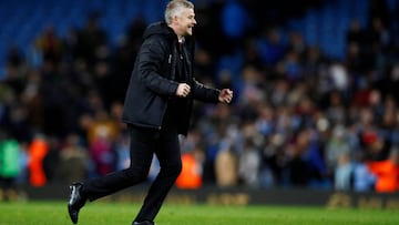 Soccer Football - Premier League - Manchester City v Manchester United - Etihad Stadium, Manchester, Britain - December 7, 2019 Manchester United manager Ole Gunnar Solskjaer celebrates after the match Action Images via Reuters/Jason Cairnduff