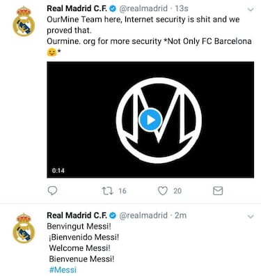 "Bienvenido Messi": el Madrid sufre un hackeo en sus RRSS