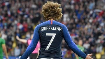 France's forward Antoine Griezmann reacts during the friendly match between France and Bolivia at La Beaujoire stadium in Nantes, Western France on June 2, 2019. (Photo by Sebastien SALOM-GOMIS / AFP)