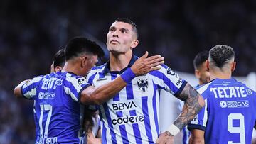      Brandon Vazquez celebrate this goal 1-0 of Monterrey during the quarterfinals second  leg match between Monterrey and Inter Miami as part of the CONCACAF Champions Cup 2024, at BBVA Bancomer Stadium on April 10, 2024 in Monterrey, Nuevo Leon Mexico.