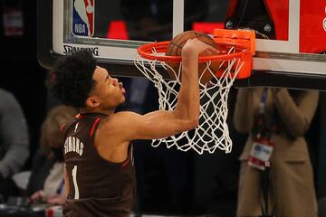 Anfernee Simons of the Portland Trail Blazers competes in the 2021 NBA All-Star - AT&T Slam Dunk Contest during All-Star.
