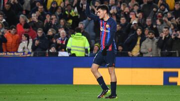 Pedri celebra su gol ante el Getafe.