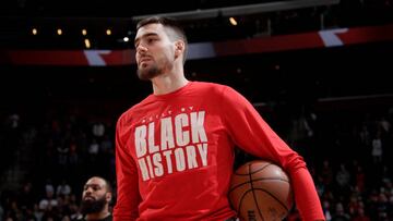 Juancho Hernangómez, antes del Detroit Pistons-Toronto Raptors.