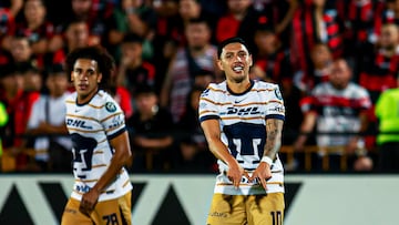 Leonardo Suarez celebrates his goal 1-1 of Pumas during the round of 16 second leg match between LD Alajuelense and Pumas UNAM as part of the CONCACAF Champions Cup 2025, at Alejandro Morera Soto Stadium on March 13, 2025 in Alajuela, Costa Rica.