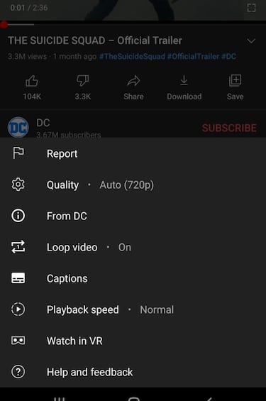 Cómo activar la repetición en bucle en la app de YouTube en el móvil