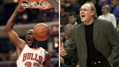 El jugador de los Chicago Bulls de la NBA, Michael Jordan, a la izquierda; el entrenador de los Seattle SuperSonics, George Karl, a la derecha