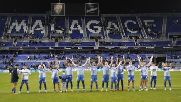 Alegr&iacute;a de los jugadores del M&aacute;laga al final del encuentro.               