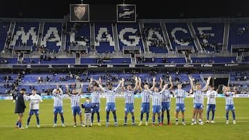 Alegr&iacute;a de los jugadores del M&aacute;laga al final del encuentro.               