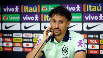 Soccer Football - Brazil Press Conference - Ciudad Deportiva Dani Jarque, Barcelona, Spain - June 15, 2023 Brazil's Marquinhos during the press conference REUTERS/Albert Gea