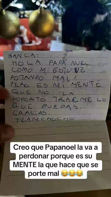 El mensaje viral de una ni?a a Papa Noel en su cara que ha emocionado en redes: Por lo menos admite que se est portando mal