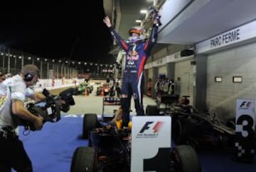 Sebastian Vettel celebra la victoria.