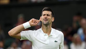 Wimbledon (United Kingdom), 07/07/2023.- Novak Djokovic of Serbia reacts after winning against Stan Wawrinka of Switzerland in their Men's Singles match at the Wimbledon Championships, Wimbledon, Britain, 07 July 2023. (Tenis, Suiza, Reino Unido) EFE/EPA/NEIL HALL EDITORIAL USE ONLY
