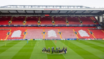 El entrenamiento del Atlético en Anfield.