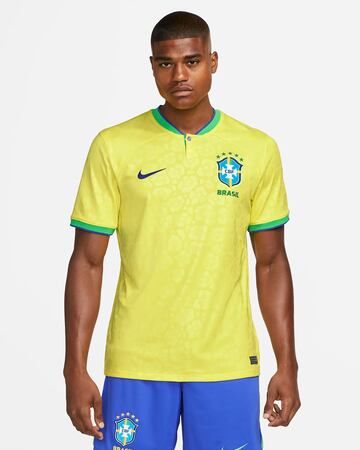 The yellow Brazil shirt is so synonymous with World Cups with Nike playeing things safe this year with the 'Selecâo' jersey. A very subtle pattern runs through the front and the full impact is complete with the green trimmings on the shirt, blue shorts and white socks.