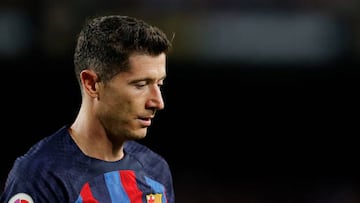 BARCELONA, SPAIN - OCTOBER 9: Robert Lewandowski of FC Barcelona  during the La Liga Santander  match between FC Barcelona v Celta de Vigo at the Spotify Camp Nou on October 9, 2022 in Barcelona Spain (Photo by David S. Bustamante/Soccrates/Getty Images)