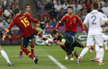 Eurocopa 2012. Cuartos de final. España-Francia. La Selección ganó a los 'Bleus' 2-0, ambos goles de Xabi Alonso. Iker Casillas.