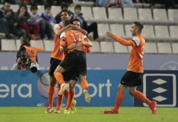 Celebración del segundo gol del Málaga, también de Camacho. 0-2.