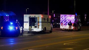 Emergency personnel respond to a shooting at Michigan State University in East Lansing, Michigan, U.S., February 13, 2023.   REUTERS/Dieu-Nalio Chery