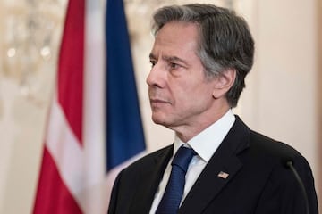 US Secretary of State Antony Blinken listens during a joint press conference with British Foreign Secretary Elizabeth Truss in the Benjamin Franklin Room of the State Department in Washington, DC, on March 9, 2022.