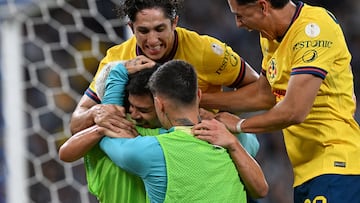 Richard Sanchez celebrates his goal 0-1 of America during the final second-leg match between Monterrey and America as part of the Torneo Apertura 2024 Liga MX at BBVA Bancomer Stadium, on December 15, 2024 in Monterrey, Nuevo Leon, Mexico.