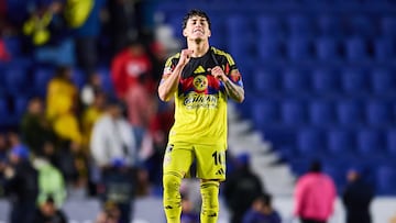 Alejandro Zendejas celebrates his goal 1-1 of America during the 9th round match between America and FC Juarez as part of the Liga BBVA MX Varonil, Torneo Clausura 2026 at Ciudad de los Deportes Stadium, on March 04, 2026 in Mexico City, Mexico.