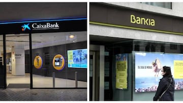 Imagen de una sucursal de CaixaBank y otra de Bankia.