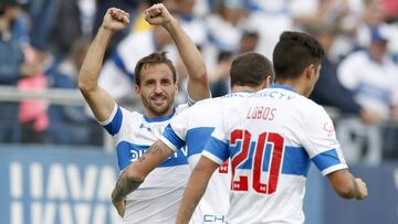 Futbol, Universidad Catolica vs Universidad de Chile.
 Octava fecha, campeonato nacional 2019
 El jugador de Universidad Catolica Jose Pedro Fuenzalida celebra su gol contra Universidad de Chile durante el partido de primera division realizado en el estadio San Carlos de Apoquindo de Santiago, Chile
 14/04/2019
 Javier Torres/Photosport
 
 Football, Universidad Catolica vs Universidad de Chile
 Eighth date, National Championship 2019
 Universidad Catolica&#039;s player Jose Pedro Fuenzalida celebrates his goal against Universidad de Chile during the first division football match held at the San Carlos de Apoquindo stadium in Santiago, Chile.
 14/04/2019
 Javier Torres/Photosport
 