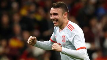 Soccer Football - International Friendly - Spain vs Argentina - Wanda Metropolitano, Madrid, Spain - March 27, 2018 Spain's Iago Aspas celebrates scoring their fifth goal REUTERS/Javier Barbancho