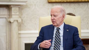 U.S. President Joe Biden speaks during a meeting with President of the European Commission Ursula von der Leyen in the Oval Office of the White House in Washington, D.C., U.S., March 10, 2023. REUTERS/Sarah Silbiger