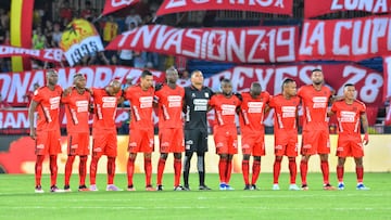 Jugadores de América de Cali en un partido de la Liga BetPlay.