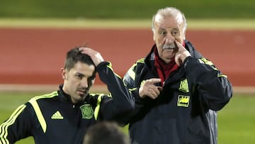 Villa y Del Bosque durante un entrenamiento con la Selección.