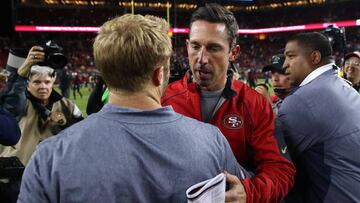 SANTA CLARA, CA - SEPTEMBER 21: Head coach Sean McVay of the Los Angeles Rams speaks with head coach Kyle Shanahan of the San Francisco 49ers following their NFL game at Levi's Stadium on September 21, 2017 in Santa Clara, California. Ezra Shaw/Getty Images/AFP
== FOR NEWSPAPERS, INTERNET, TELCOS & TELEVISION USE ONLY ==